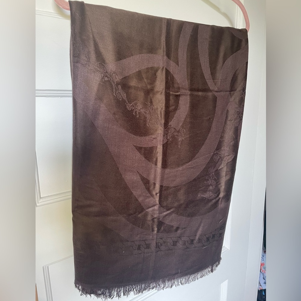 V Authentic Hermes Scarf/Shawl - Chocolate Brown